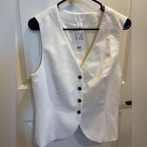 H&M White Sleeveless Blouse Vest with Black Buttons